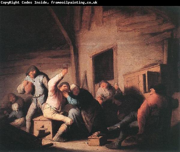 Adriaen van ostade Carousing peasants in a tavern.